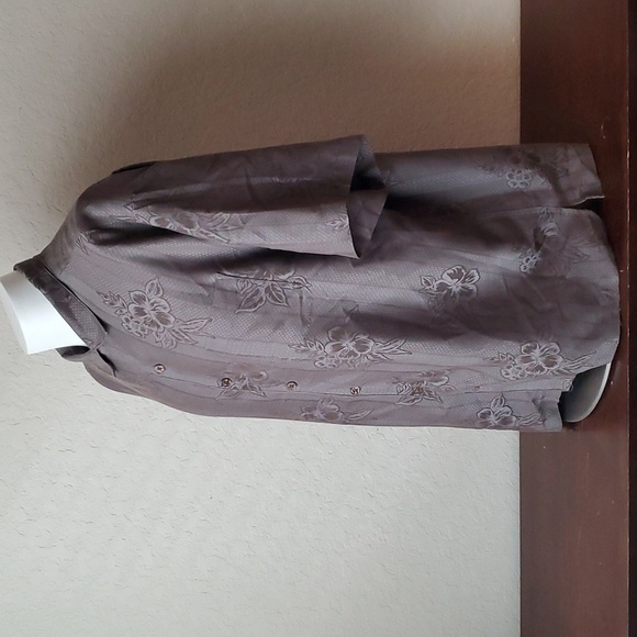 Caribbean Mens Leaf Print Button Up Shirt Short Sleeve Chest Pocket - Picture 2 of 14